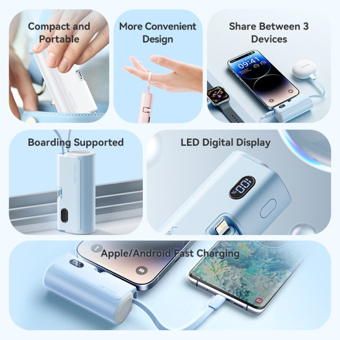 Vention Mini Powerbank 4800mAh USB Type C Lightning 22.5W Fast Charging - FHR
