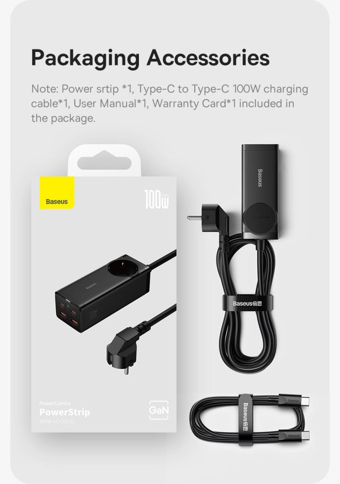 Baseus GaN3 Pro Desktop Powerstrip AC+2U+2C 100W EU Black - PSZM0004