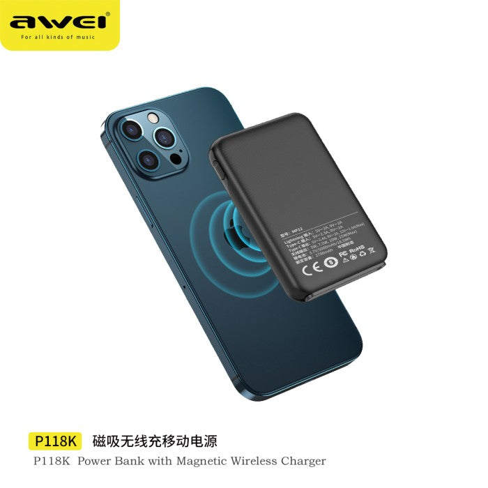 AWEI Powerbank with Magnetic Wireless Charger P118K