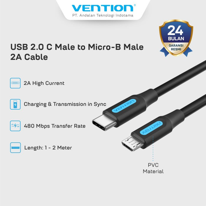 Vention Kabel Data Cable USB Type C to Micro B 2A Male to Male 1M 2M TPE - COV