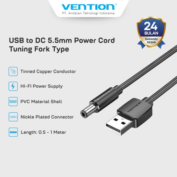Vention Kabel Power Cord USB A to DC 5.5mm Tuning Fork Type - CEY
