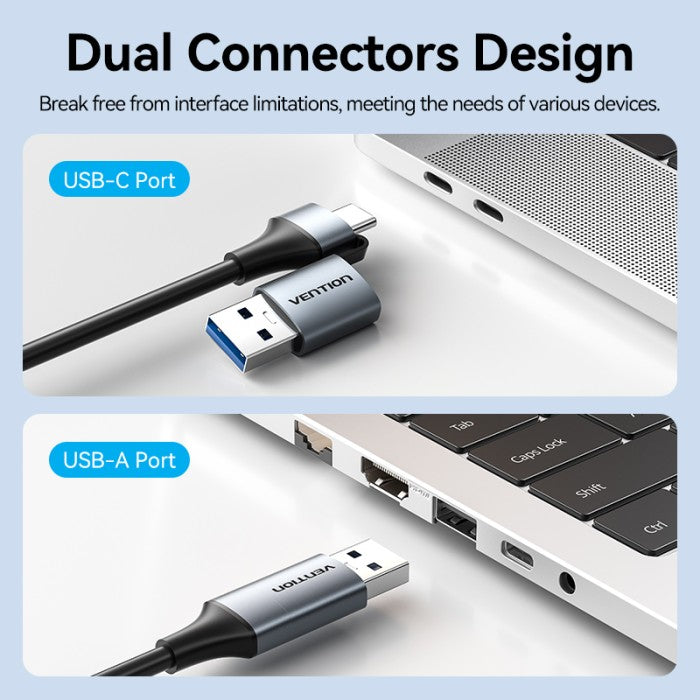 Vention Adapter Converter 2in 1  USB Type A / USB Type C to Gigabit Ethernet Network LAN Cat 6 1000Mbps ABS - CFQ