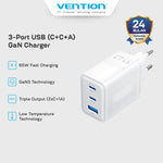 Vention Wall Charger Gan 65W Fast Charging 2C+U EU - FER