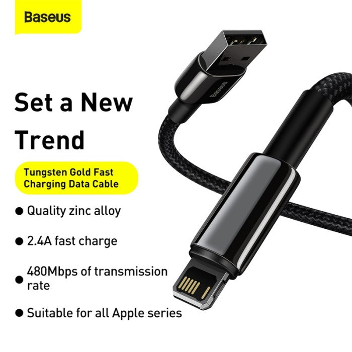 BASEUS Tungsten Gold Fast Charging Data Cable USB to iP 2.4A 1m CALWJ