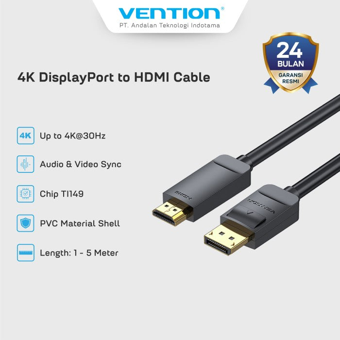 Vention Kabel Display Port DP to HDMI 4K 30Hz 1M 2M 3M 5M - HAG