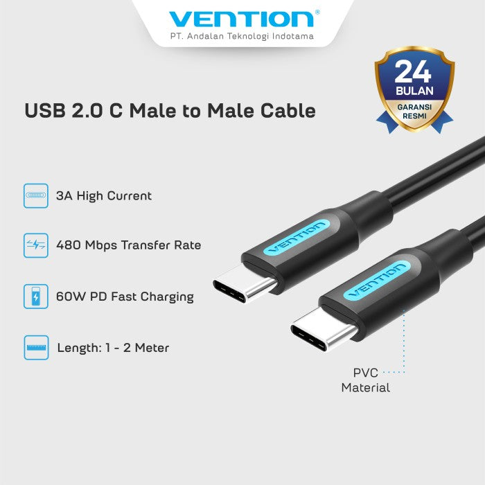 Vention Kabel Charger USB C to C Male to Male 3A 60W PD Fast Charging - COS