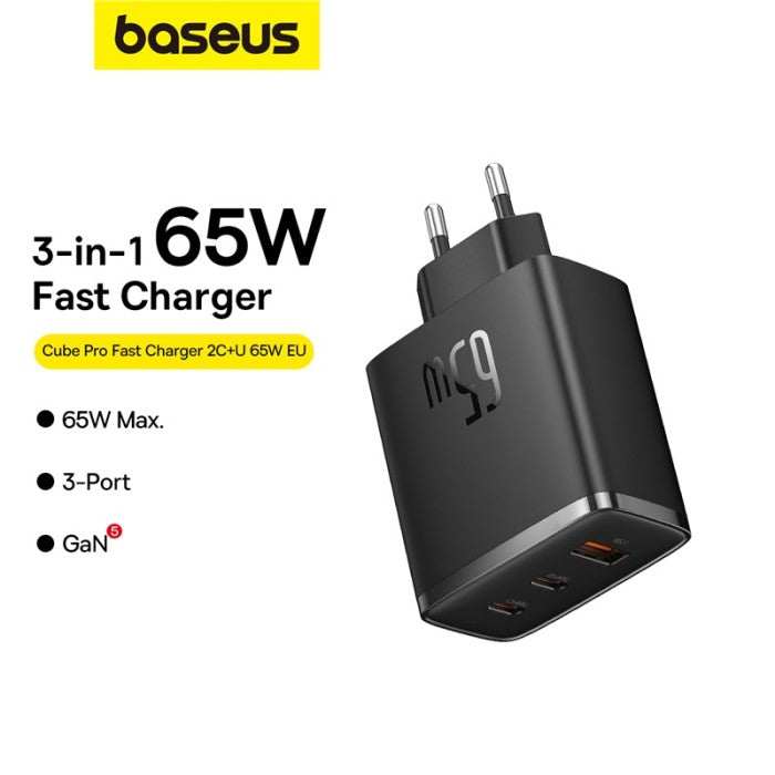 Baseus Cube Pro Fast Charger 2C+U 65W EU