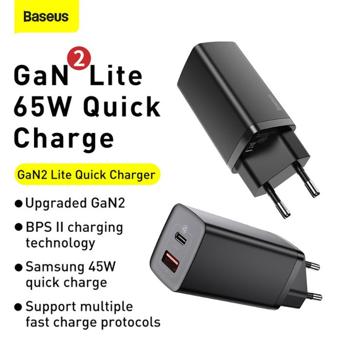 BASEUS GaN2 Lite Quick ChargerC+U 65W EU CCGAN2L-B