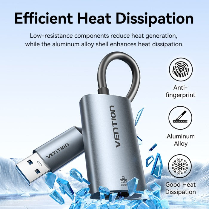 Vention Adapter Converter 2in 1  USB Type A / USB Type C to Gigabit Ethernet Network LAN Cat 6 1000Mbps ABS - CFQ