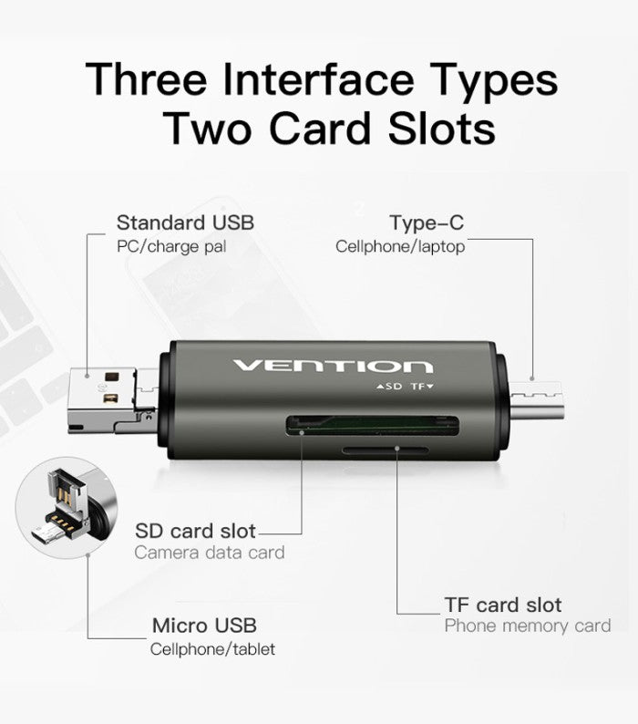 Vention Card Reader All in 1 USB 2.0 480Mbps Micro/SD/TF Type C OTG - CCJ