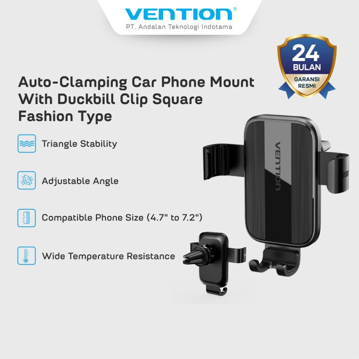 Vention Auto-Clamping Car Phone Mount With Duckbill Clip Square Fashion - KCT