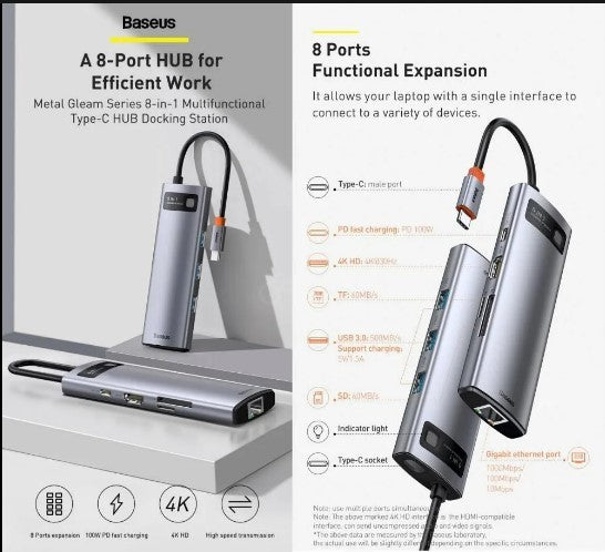 BASEUS Metal Gleam Series 8-in-1 Multifunctional Type-C HUB Docking
