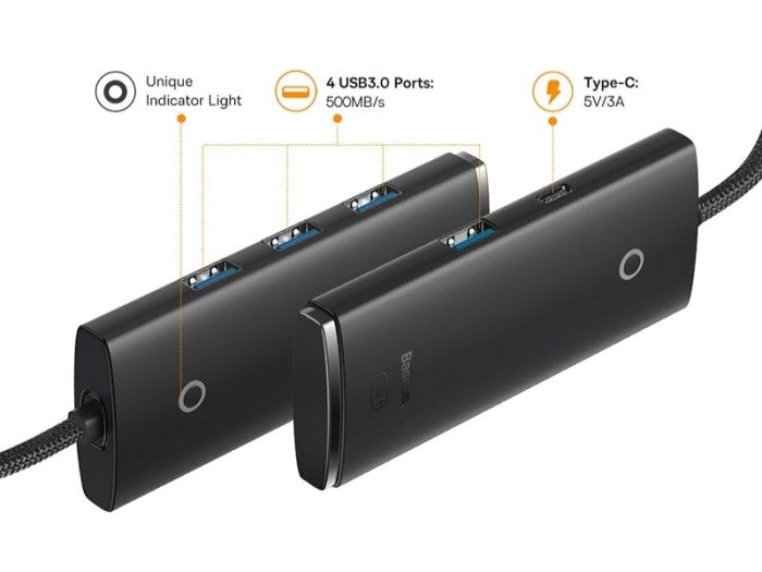 Baseus Lite Series HUB Adapter (Type-C to 4 USB ) 25cm - WKQX0303