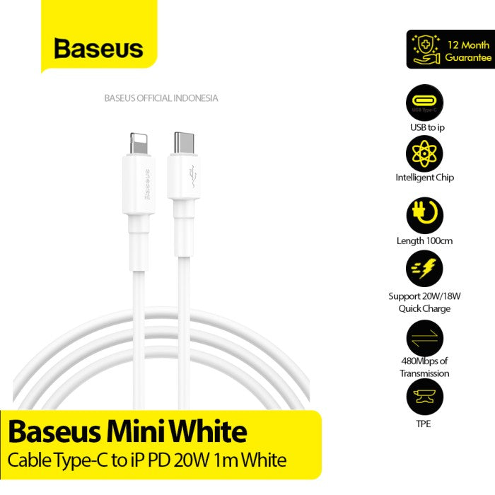 BASEUS Mini White Cable Type-C to iP PD 20W 1m CATLSW