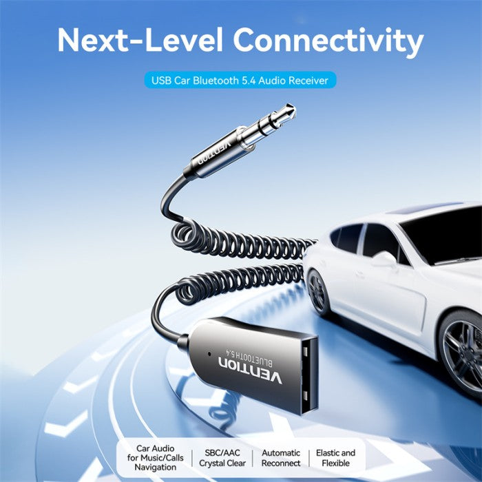 Vention Kabel USB 2.0 Male to AUX TRS 3.5mm Car Wireless Bluetooth 5.4 Audio Receiver Coiled Cable HIFI - NAI
