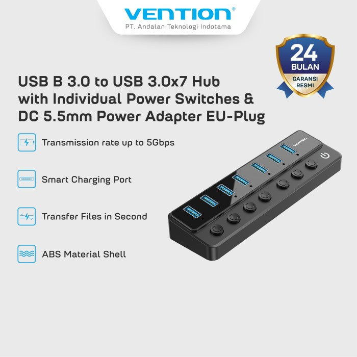 Vention Hub 8 in 1 3.0 WIth individual Power Switches Led & DC 5.5mm Power Adapter - CHX