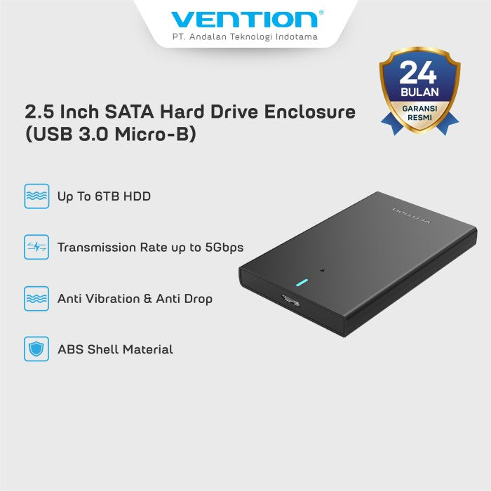 Vention Cassing HDD 2.5 Inch SATA Hard Drive Enclosure Free Kabel USB 3.0 Micro B 5Gbps - KPA