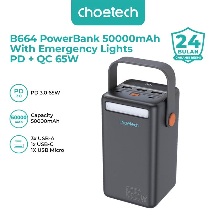 Choetech B664 PowerBank 50000mAh With Emergency Lights PD+QC 65W