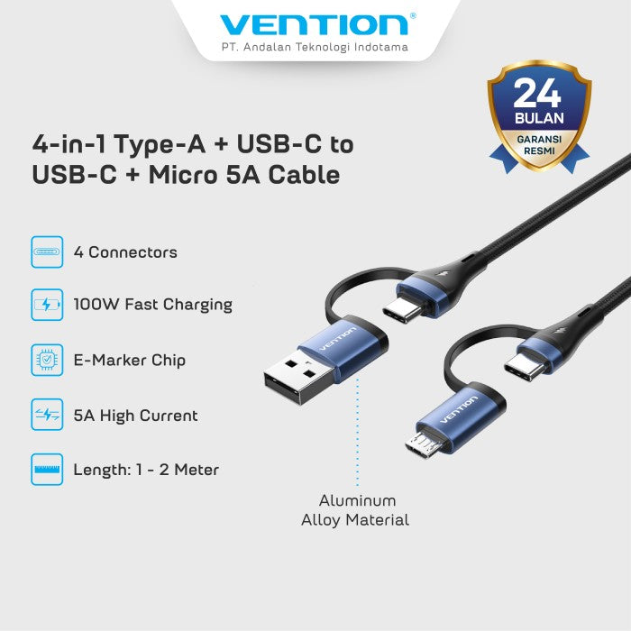 Vention Kabel Data 4in 1 100W Fast Charging 5A - CTL