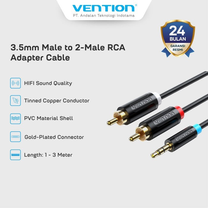 Vention Kabel Connector 3.5mm Male to dual Male RCA Adapter PVC Cable 8M 10M - BCL