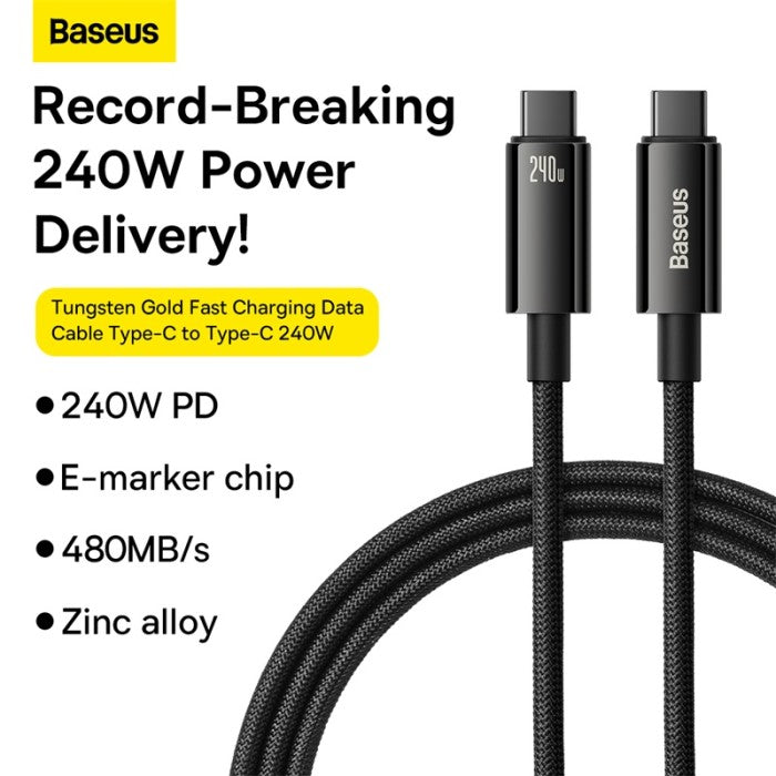 Baseus Tungsten Gold Fast Charging Data Cable Type-C to C 240W 1m