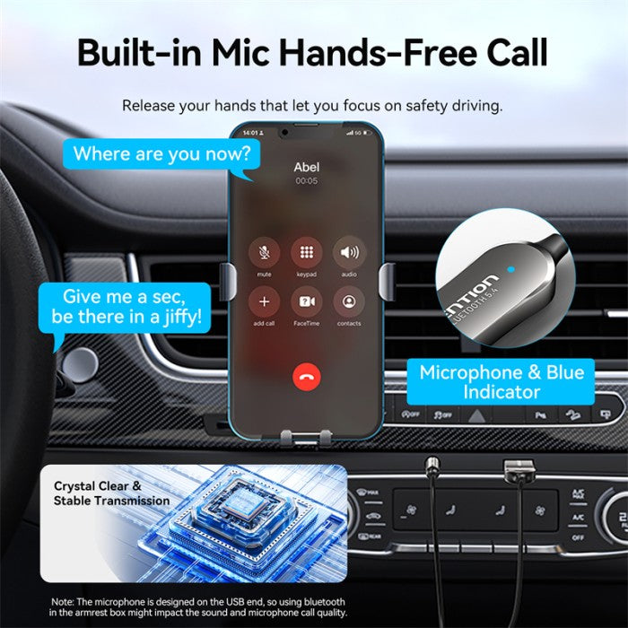 Vention Kabel USB 2.0 Male to AUX TRS 3.5mm Car Wireless Bluetooth 5.4 Audio Receiver Coiled Cable HIFI - NAI