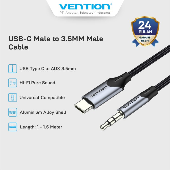 Vention Kabel USB Type C to AUX 3.5mm Jack Audio Adapter - BGK