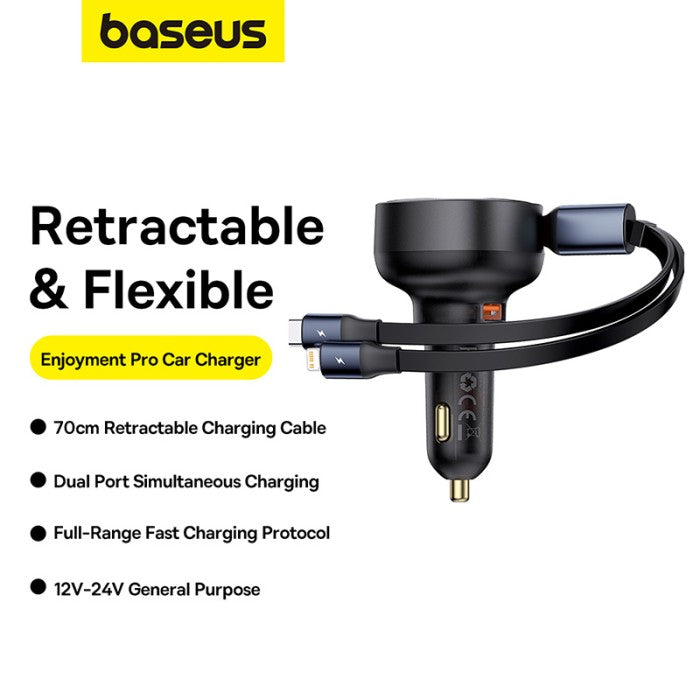 Baseus Enjoyment Pro Car Charger U+Retractable C & iP Cable 60W