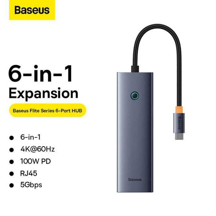 Baseus Flite UltraJoy Series 6-Port HUB Docking Station With RJ-45