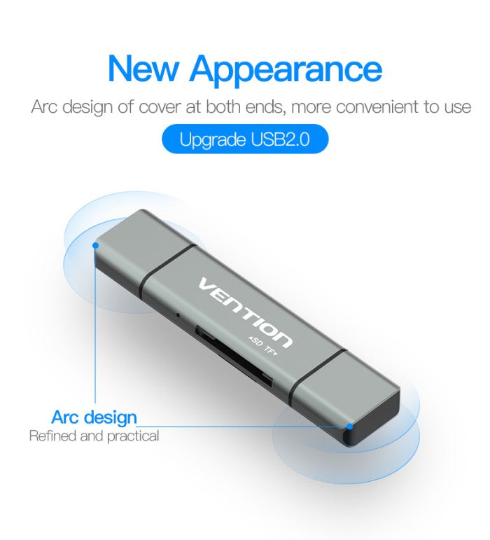 Vention Card Reader All in 1 USB 2.0 480Mbps Micro/SD/TF Type C OTG - CCJ