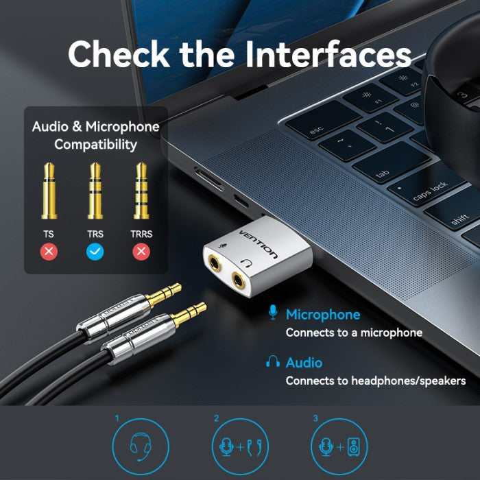 Vention Audio Splitter Adapter 3.5mm Male to dual Female 4 Pole - BDB