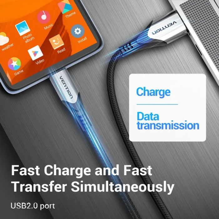 Vention Kabel Data USB A to Micro 3A Fast Charging Aluminium Alloy 1M 2M - COA