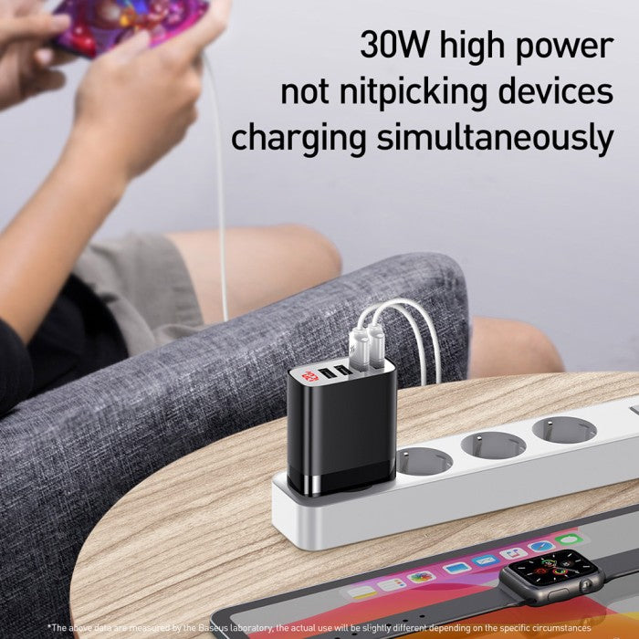 BASEUS Mirror Lake Digital Display 4USB Travel Charger 30W EU CCJMHB-B