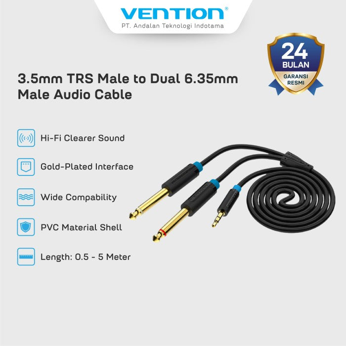 Vention Kabel AUX Splitter 3.5mm Male to Dual 6.5mm Male Jack Audio Cable 1M 2M 3M 5M  - BAC
