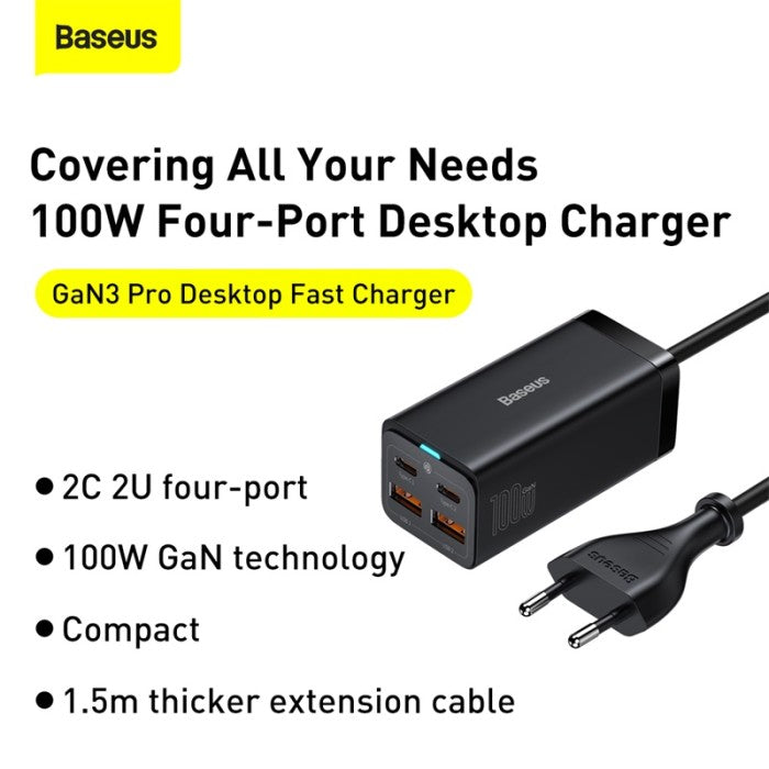 Baseus GaN3 Pro Desktop Charger 2U+2C 100W EU - CCGP