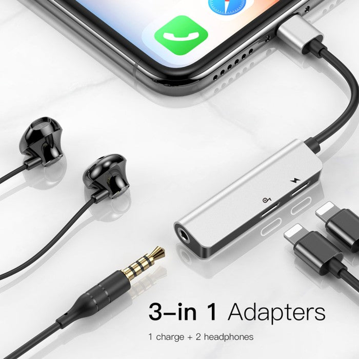 BASEUS 3-in-1 iP Male to Dual iP & 3.5mm Female Adapter L52 - CALL52