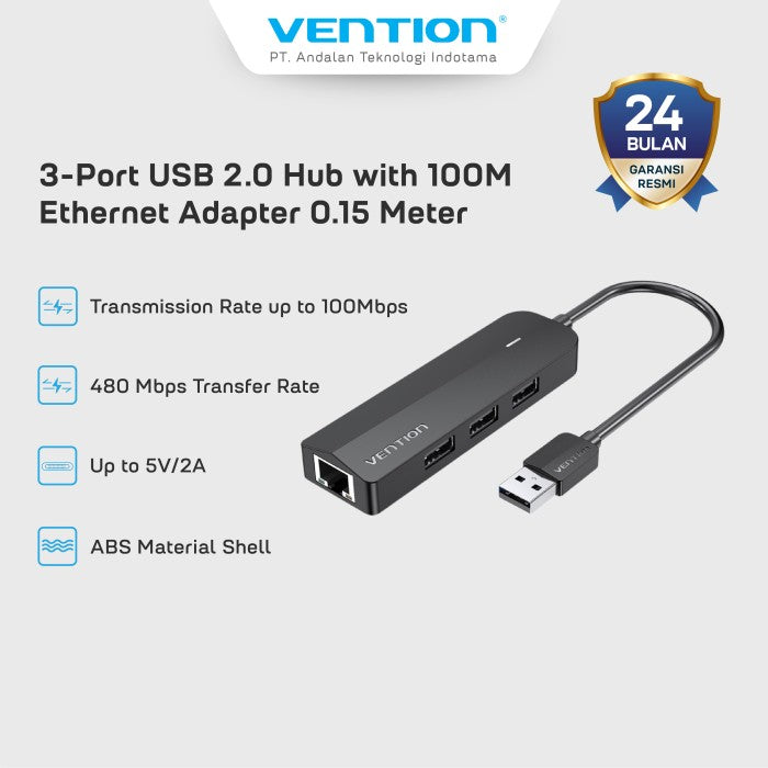 Vention USB Hub 2.0 Lan Ethernet With Power Port Adapter - CHP