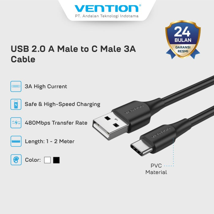 Vention Cable Charger USB A to C 3A Fast Charging - CTH