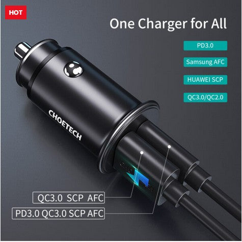 Choetech TC0006 Fast Car Charger Dual Port USB A+C 30W