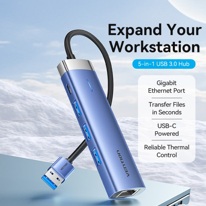 Vention HUB USB 3.0 Multiport to 5in1 USB 3.0/RJ45/USB C Aluminum Alloy - TGF