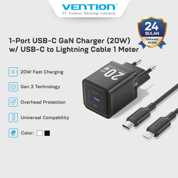 Vention Adapter Charger GaN 20W PD with Cable USB C to Lightning EU - TZ - FEP