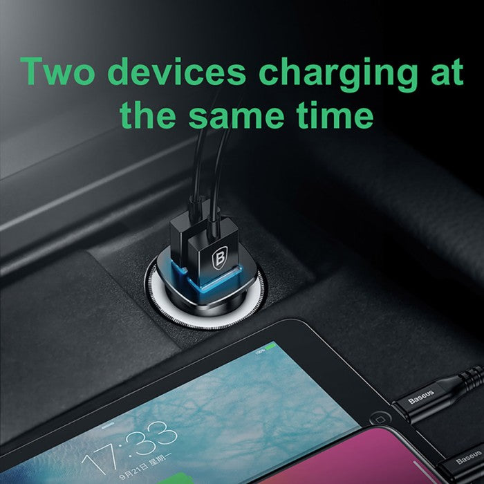 BASEUS Square metal A+A 30W Dual QC3.0 Quick Car Charger CCALL-DS