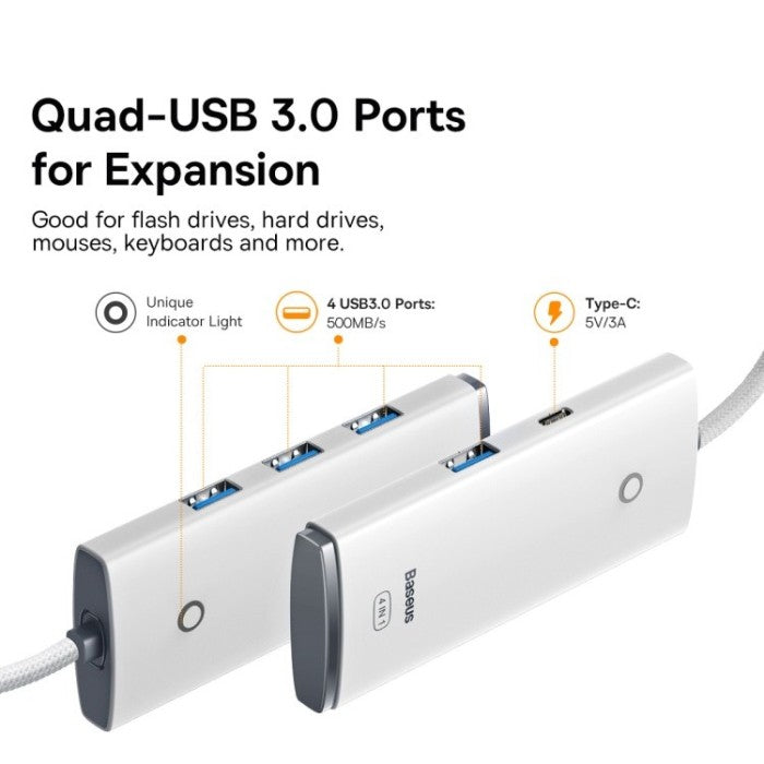 Baseus Lite Series USB Type C HUB to USB 3.0 4IN1 Ports - WKQX03000