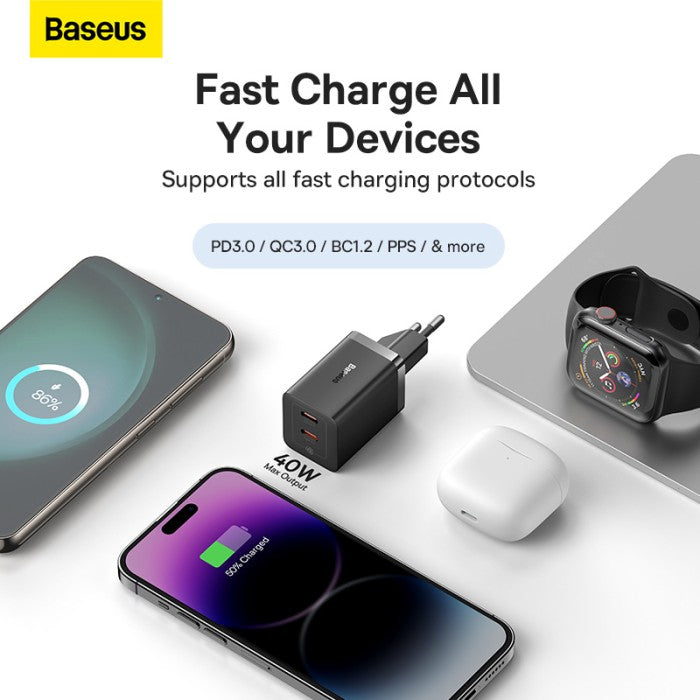 OS-Baseus GaN5 Pro Fast Charger C+C 40W EU Black