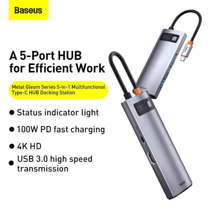 BASEUS Metal Gleam Series 5-in-1 Multifunctional Type-C HUB CAHUB-CX