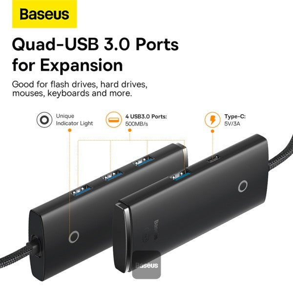 Baseus Hub Adapter Lite Series 1M 4 Port USB A to USB 3.0 - WKQX03