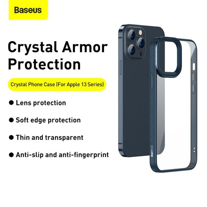 Baseus Crystal Phone Case Hard Case for iPhone 13 Pro with TPU Frame - Biru