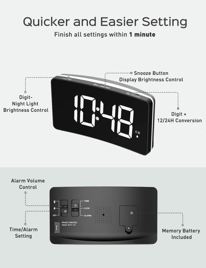 MPOW Pictek Projection Alarm Clock 5'' LED Curved-Screen - GEHM430B