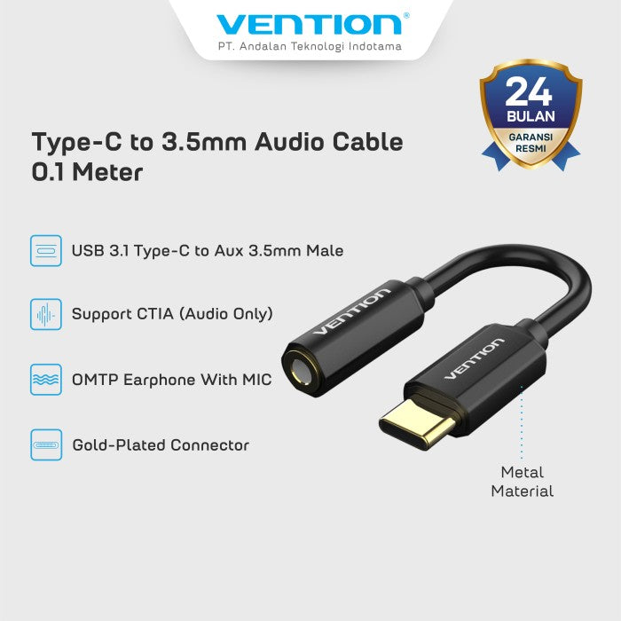 Vention Kabel Audio Converter Type-C to Jack Female 3.5mm 0.1M - CFI