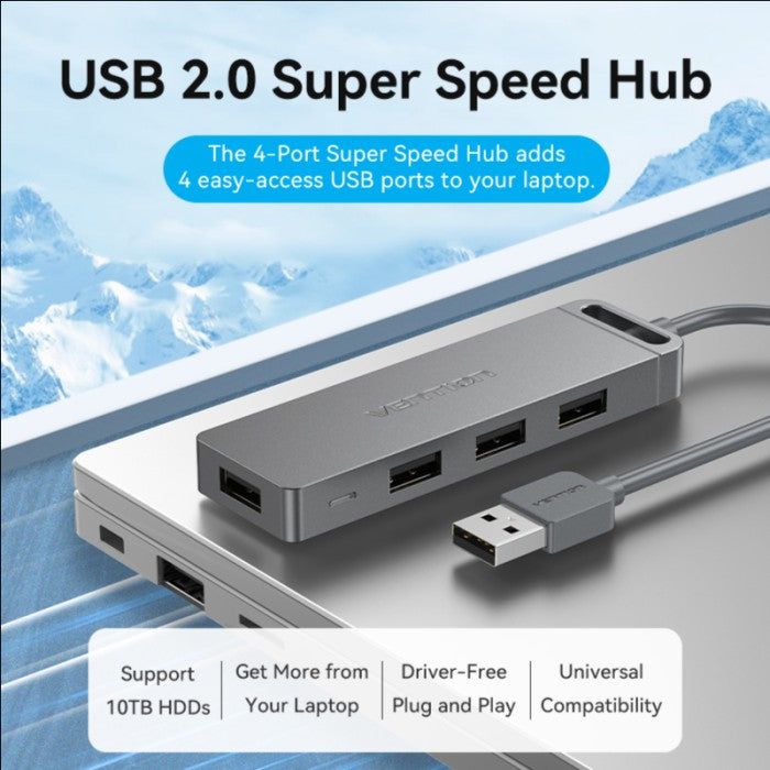 Vention USB HUB 2.0 4 Port With Power Supply 4K 60 Hz 480Mbps - CHM